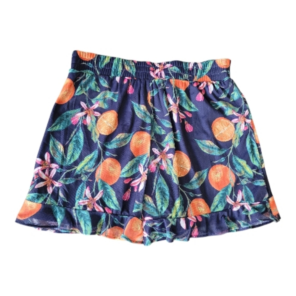NWT G By Giuliana Aria Mesh Knit Pull On Ruffled Shorts Citrus Fruits Resort L - Picture 4 of 11
